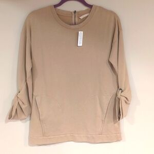 Women's Beige Tie-Sleeve Pullover Top XS